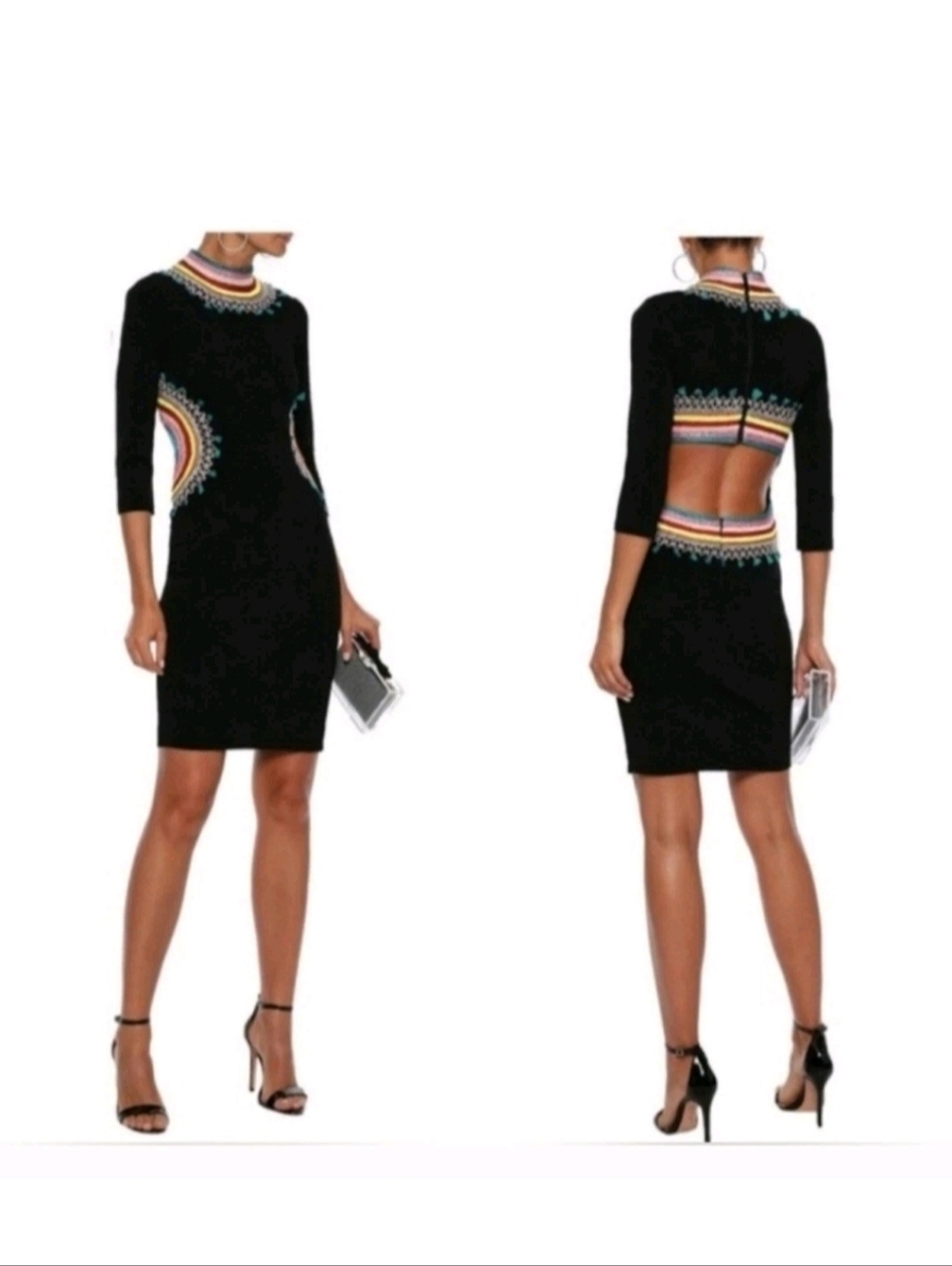 Alice + Olivia Tamson Embroidred Fitted Open Back Mini Dress Size 8h